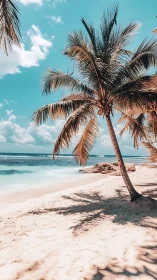 Palm Tree on Tropical Beach with Turquoise Water