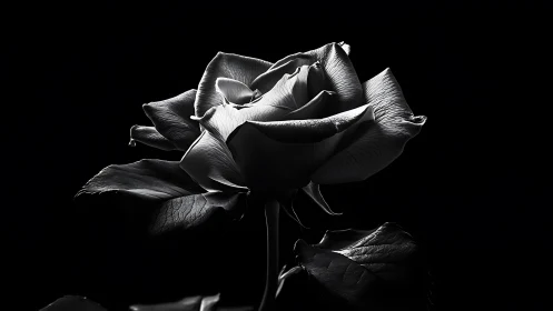 Soft light embraces a single rose in gentle monochrome calm
