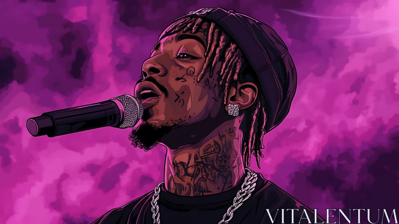 Neon-lit rapper portrait captures stylized live performance