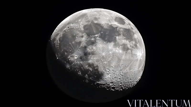 Gibbous Moon close-up with sharp craters and ray systems visible.