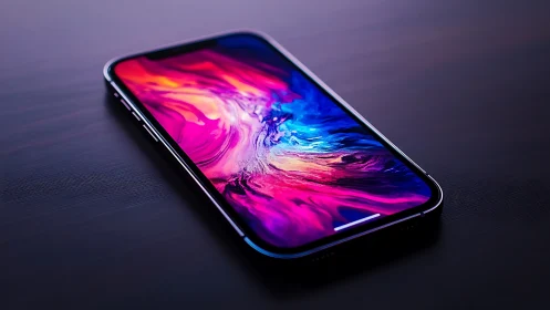 Smartphone with Vibrant Abstract Liquid Display.