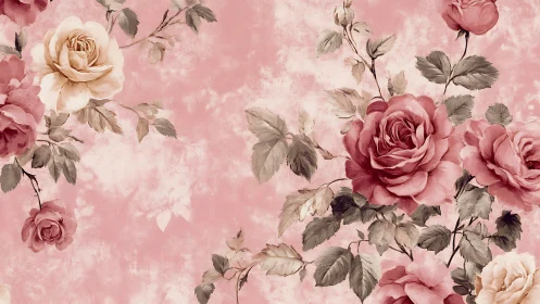 Vintage Floral Rose Composition: Pink Tones, Botanical Elegance