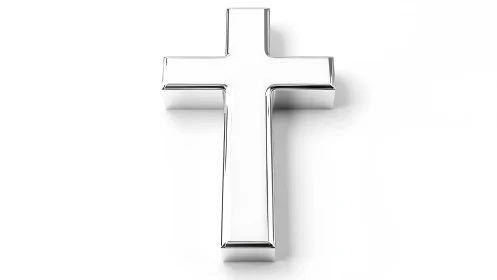 Shining silver cross rests calmly on a clean white background