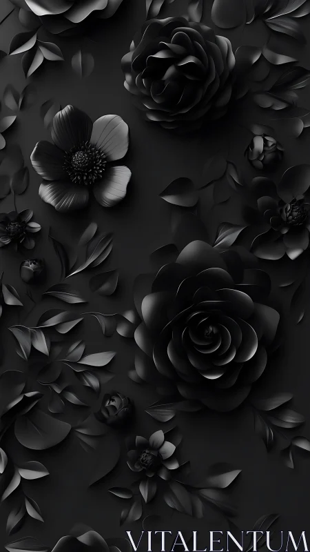 Monochromatic Floral Composition with Roses and Anemone in High-Contrast Relief