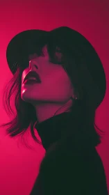 Moody portrait in deep pink light and soft shadowed grace.