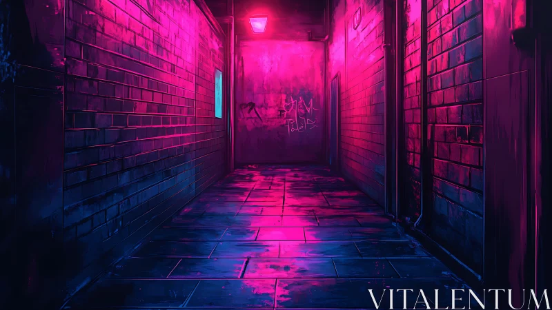 Neon alleyway drenched in electric magenta night glow.