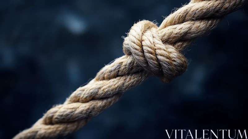 Close view shows a thick natural fiber rope tied in a knot