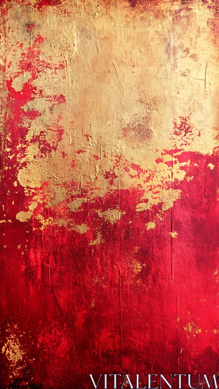 Gold and red textured abstract vertical painted surface.