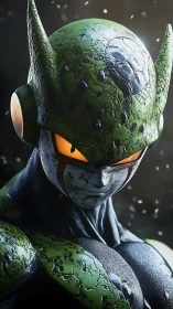 Hyper‑detailed insectoid bio‑armor portrait with cinematic rim lighting