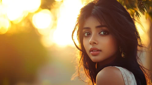 Golden hour portrait with cinematic backlit bokeh glow.