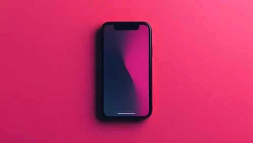 Modern smartphone with abstract screen on vibrant pink background.