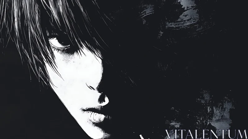 Quiet gaze in monochrome shadows invites gentle curiosity.