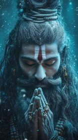 Cryogenic ascetic portrait with particulate snow illumination.