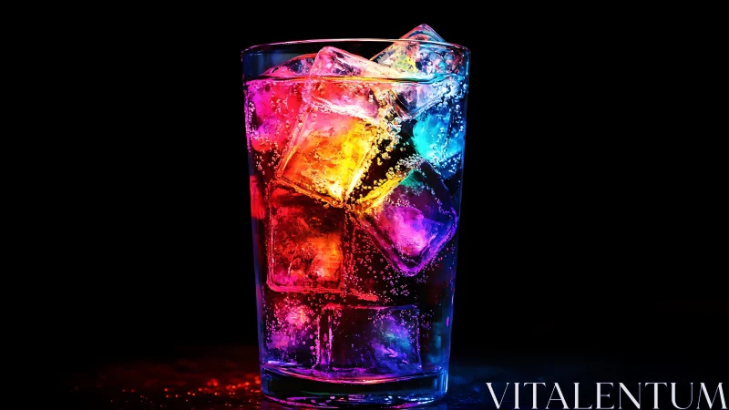 Neon Colorful Drink with Ice in Glass