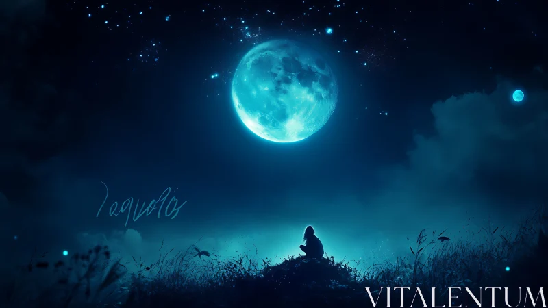 Moonlit dreamer rests beneath a glowing midnight sky