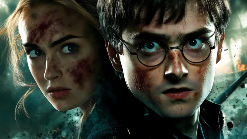 Battle-scarred young duo rendered in high-detail fantasy portrait