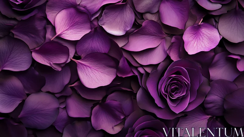 Purple Rose Petals and Blooms in Close Detail.
