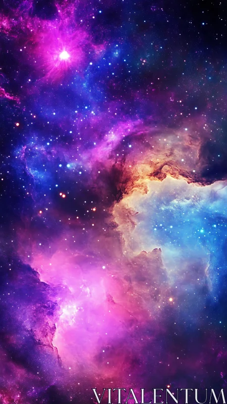 Stellar nebula glows in vivid pink, purple, and blue hues.