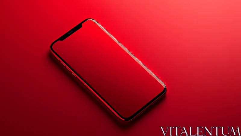 Red Smartphone with Curved Display on Monochromatic Background.