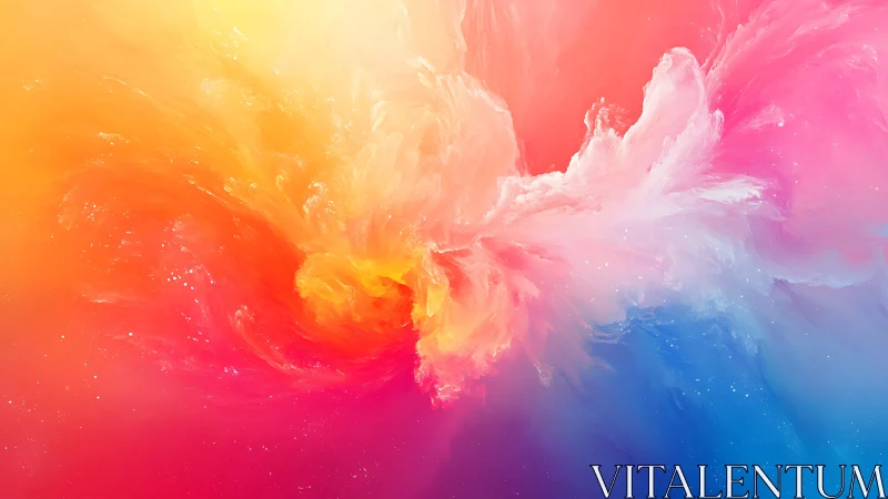 Luminous nebula swirl blends fiery sunset and cool auroras.