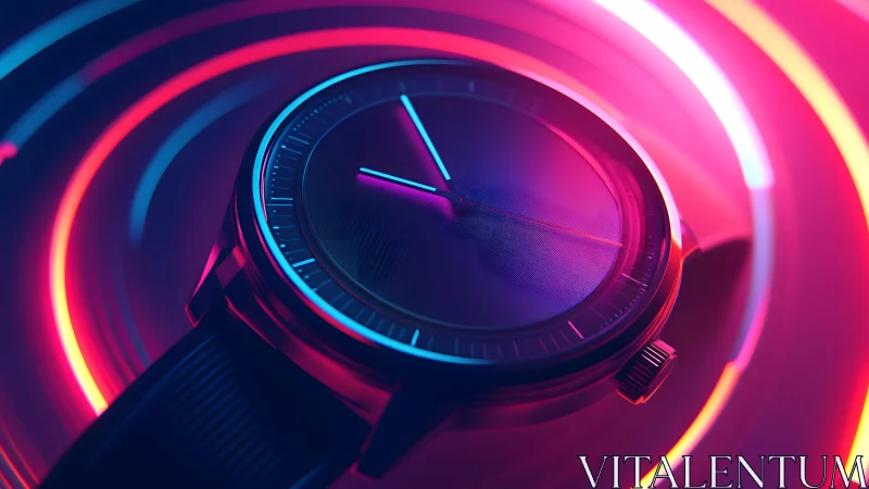 Modern wristwatch with neon lighting, futuristic style and bold colors.
