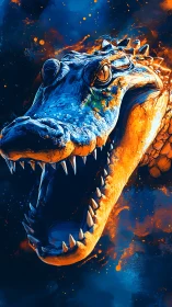 Crocodile head rendered in contrasting blue and orange tones