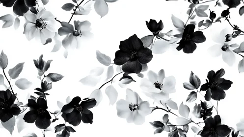 Monochromatic Bloom Dance: Black and White Floral Symphony.