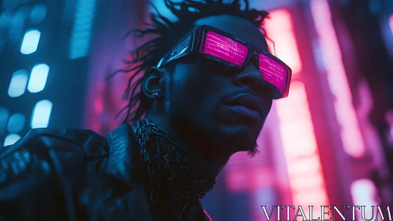 Neon-drenched dreamer prowls through a holographic nightscape