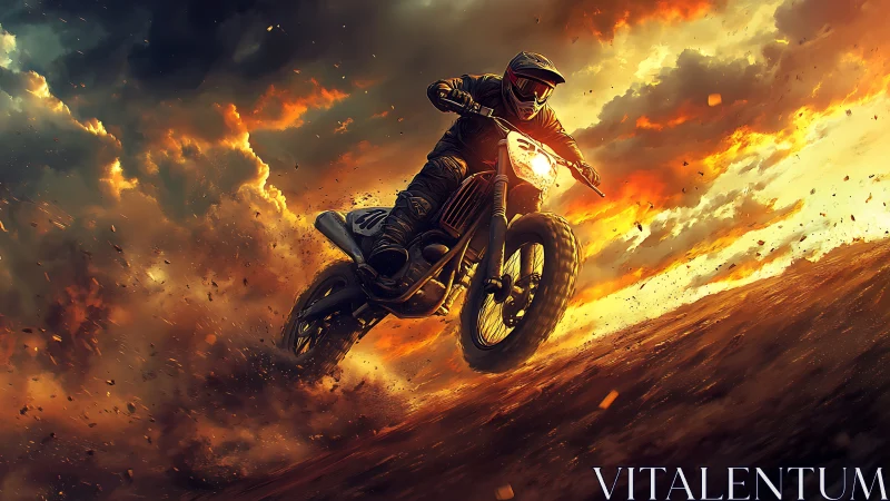 Midair dirt rider carves firelit clouds into racing trails