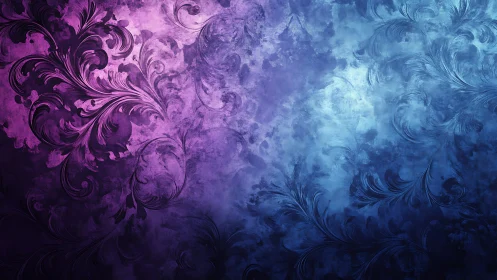 Purple to blue gradient with ornamental floral swirls.