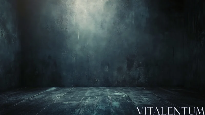 Empty dark room shows textured walls and moody spotlight