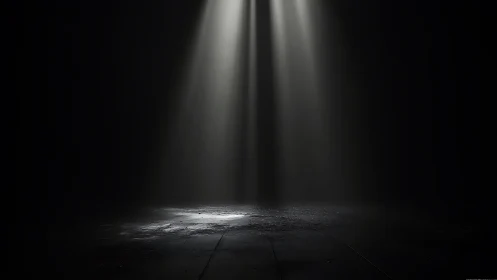 Solitary stage spotlight piercing a darkened empty floor.
