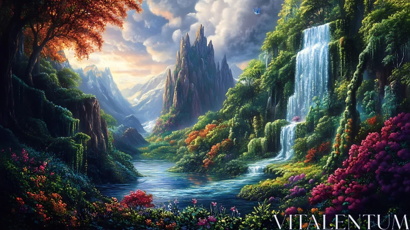 Secret valley of waterfalls and wildflower-bright mountains.