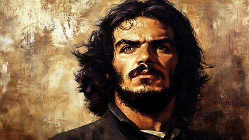 Defiant bearded man portrait under dramatic golden light.