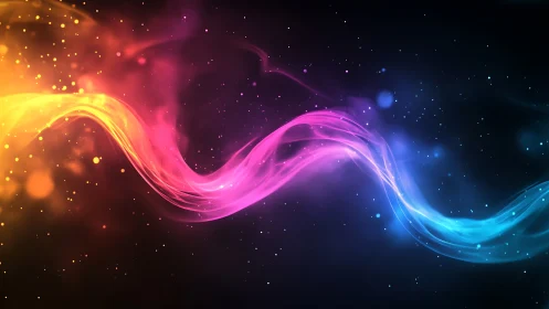 Chromatic nebula streamers dance across a digital night sky.