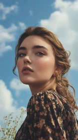 Portrait under diffused daylight with shallow depth of field and soft bokeh