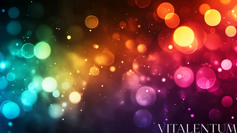 Colorful bokeh lights in rainbow gradient digital scene.