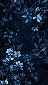 Monochromatic Blue Floral Composition with Dark Background.