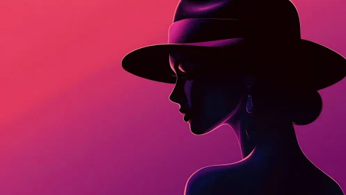 Silhouetted woman in hat glows against neon pink twilight