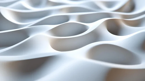 Smooth Abstract White Waves, Minimal 3D Surface Art Design.
