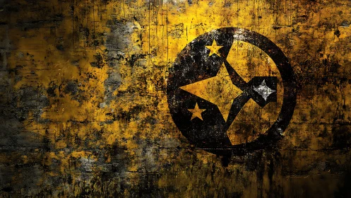 Grunge texture surrounds circular star emblem on wall