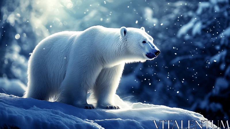Snowlit polar monarch pauses within a drifting blue hush
