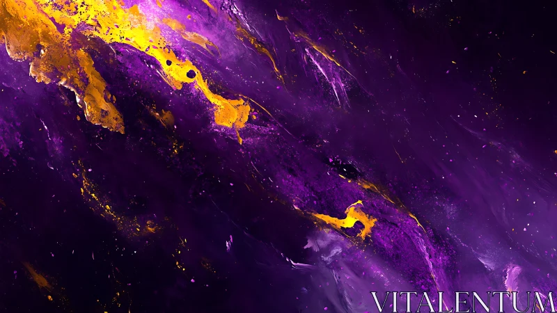Vibrant violet and gold nebula pours across deep space