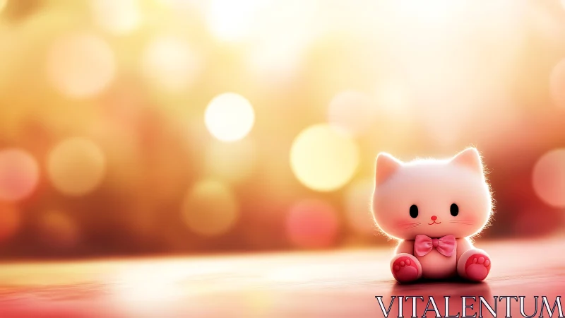 Cute Pink Cat Character with Bow Tie in Soft Bokeh Setting
