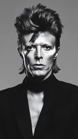 Monochrome glam portrait renders stylized androgynous figure