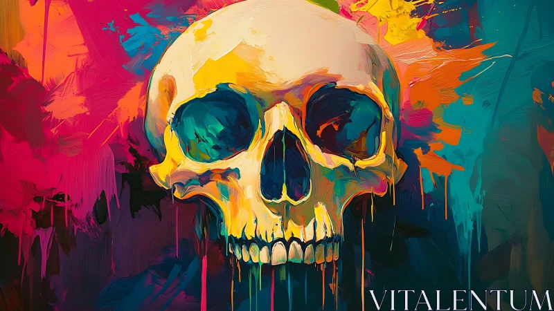 Chromatic human skull rendered in expressive digital impasto