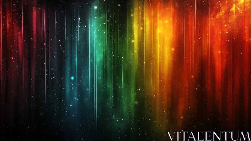 Spectral light cascade with vertically diffused chromatic bands.