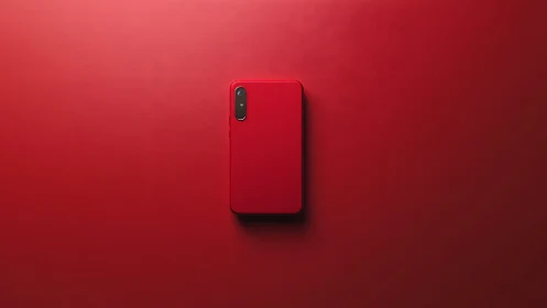 Minimalist red smartphone on monochrome studio backdrop.