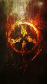 Biohazard symbol in burning textured abstract field.