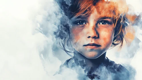 Child's Contemplative Portrait Dissolves into Atmospheric Cloud